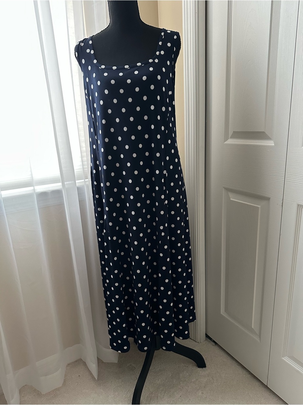 Excellent Condition! Susan Graver Navy and White Polka Dot Maxi Dress - Picture 1 of 3